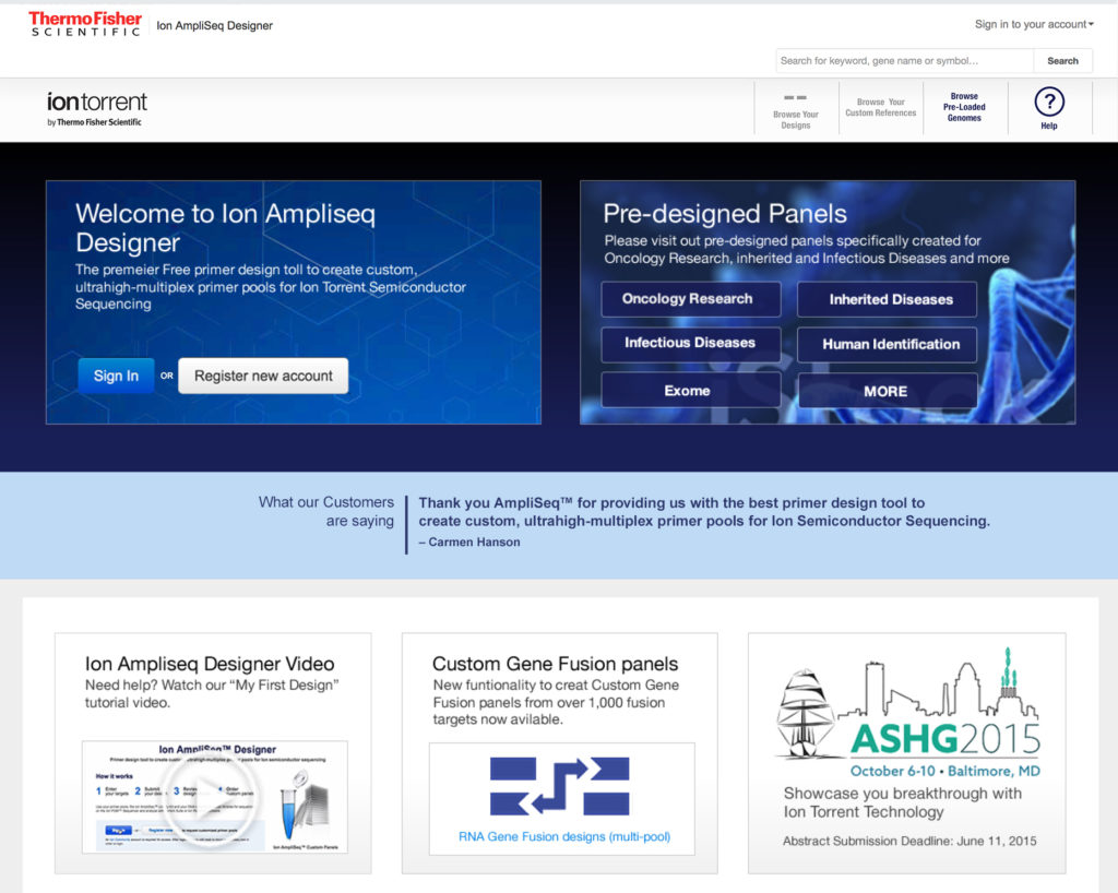 Ampliseq Ion Torrent home page