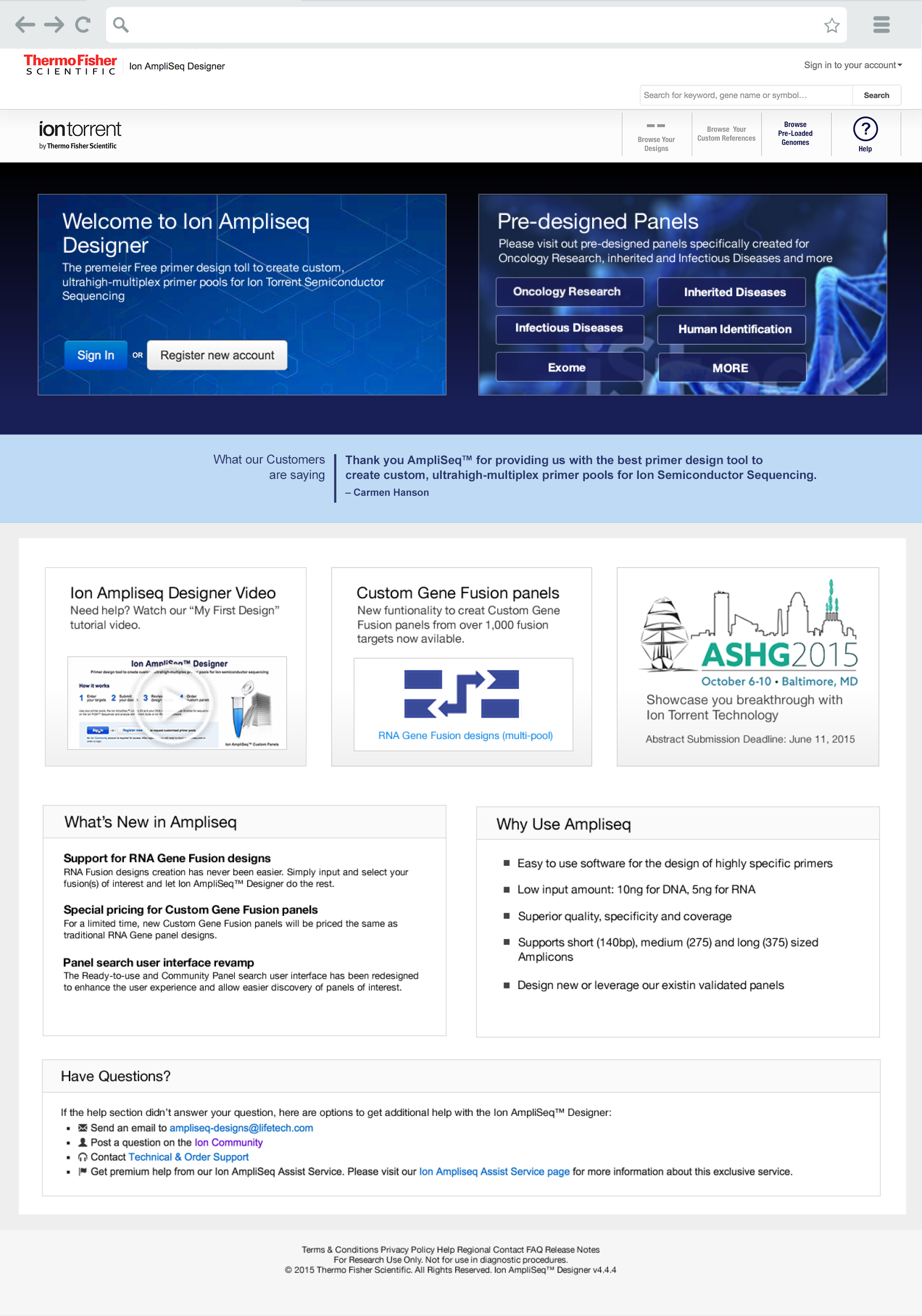 Ampliseq Ion Torrent home page