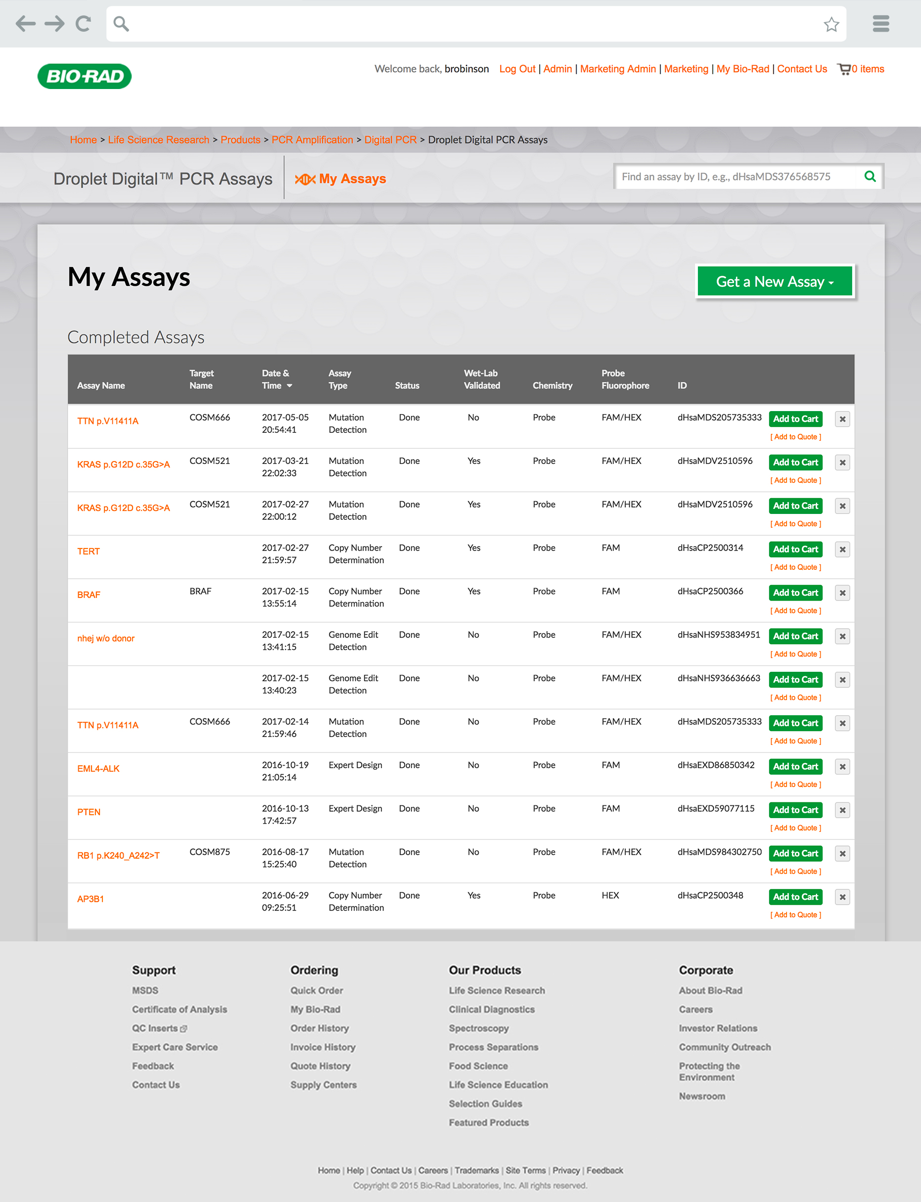 Biorad Assay Designer My Assays Screen