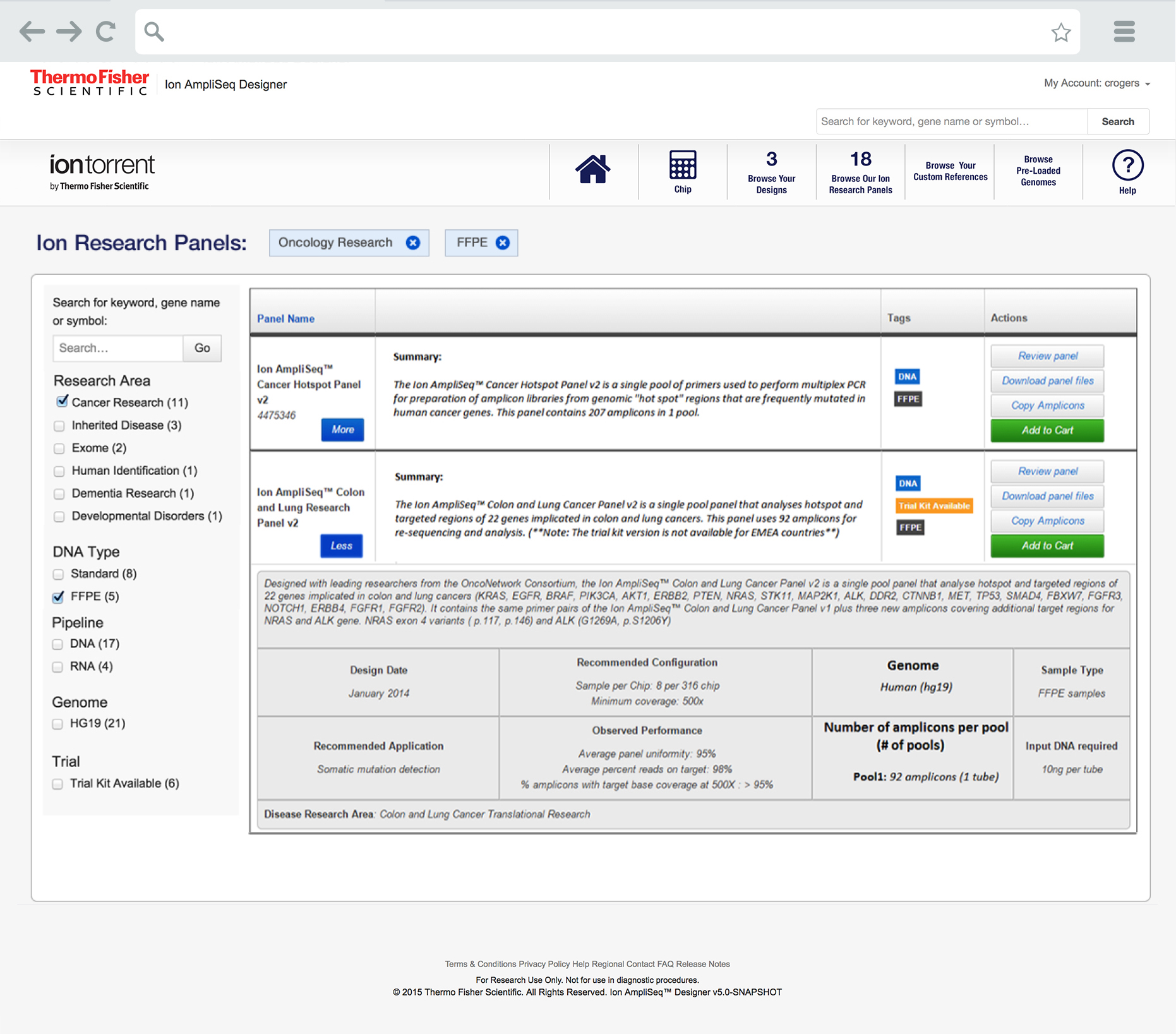 Ion Torrent Research Panels Screen