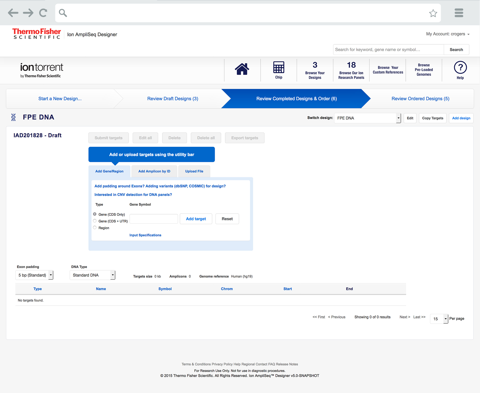 Screen showing the third step in Ion Torrent's Ampliseq Designer workflow.