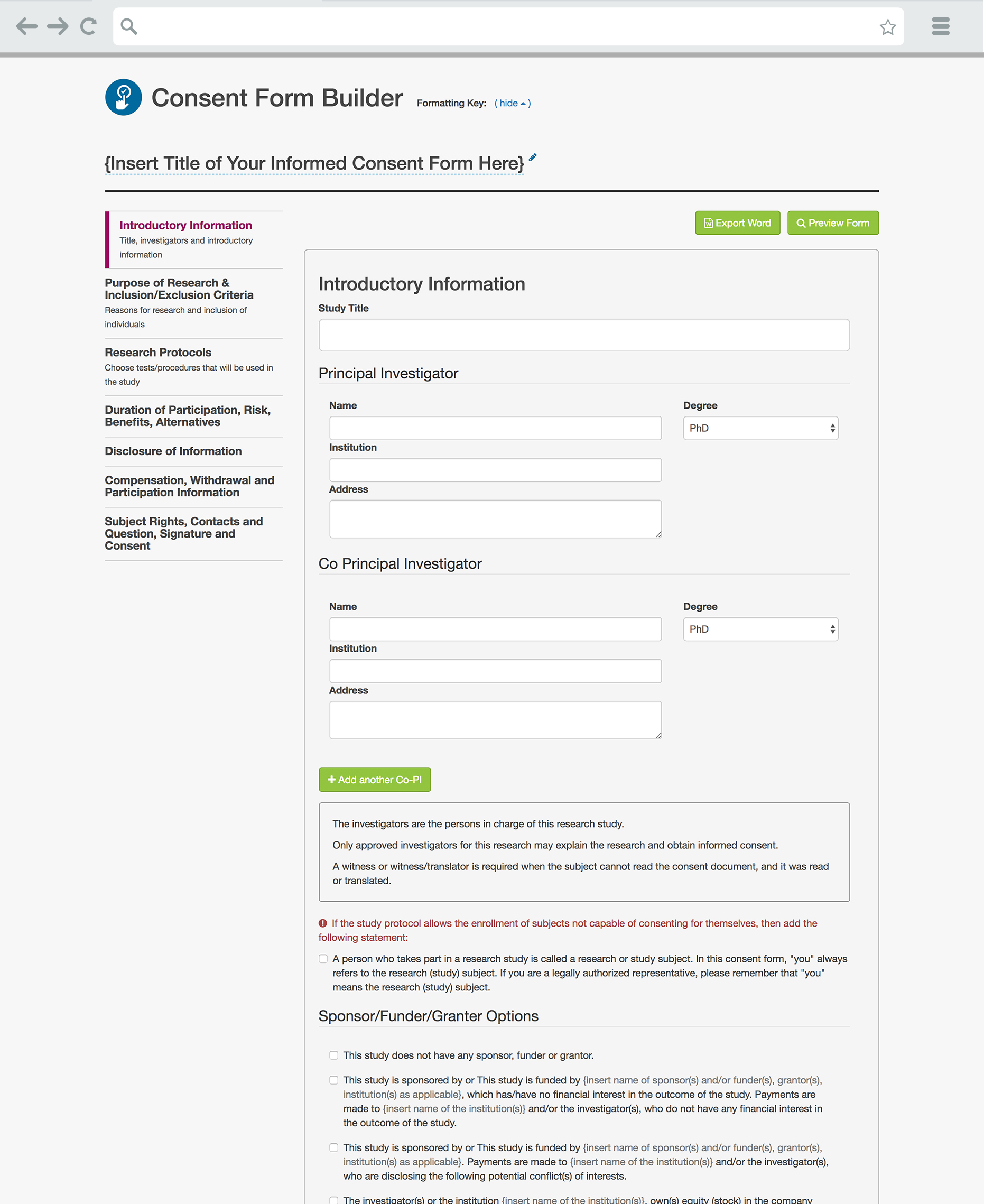 NBSTRN Consent Form Builder Page Extended