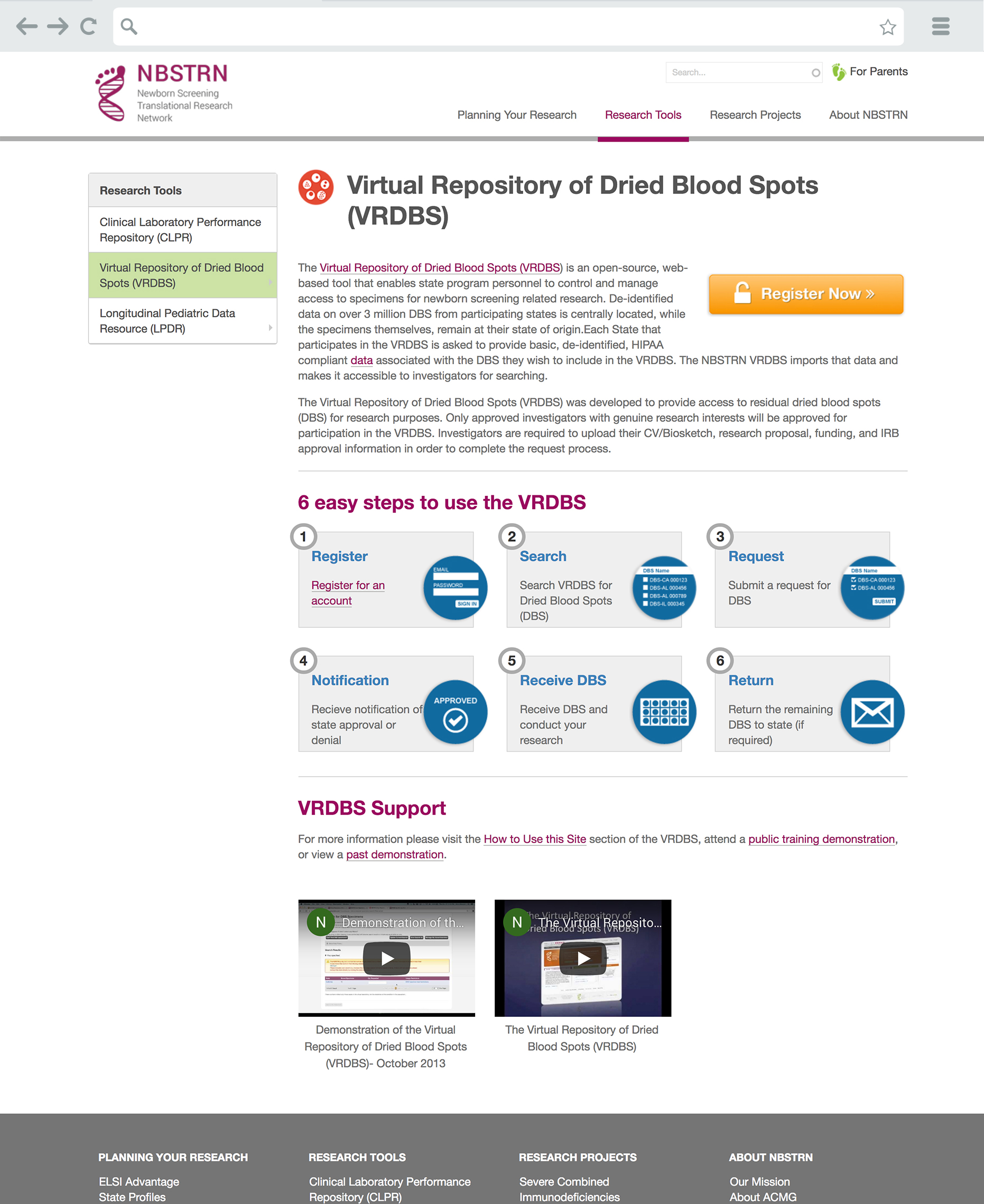 NBSTRN Research Tools Page for VRBDS